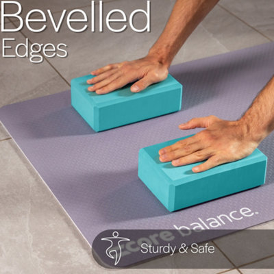 Core Balance Set of 2 Foam Yoga Blocks with Cotton Strap - Teal