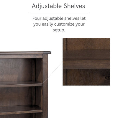 Core Products 5 Shelf Tall Bookcase , Rich Dark Brown Lacquer Finish, Boston Range H180.0cm x W90.0cm x D30.0cm