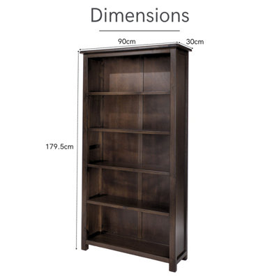 Core Products 5 Shelf Tall Bookcase , Rich Dark Brown Lacquer Finish, Boston Range H180.0cm x W90.0cm x D30.0cm