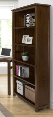 Core Products 5 Shelf Tall Bookcase , Rich Dark Brown Lacquer Finish, Boston Range H180.0cm x W90.0cm x D30.0cm