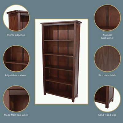 Core Products 5 Shelf Tall Bookcase , Rich Dark Brown Lacquer Finish, Boston Range H180.0cm x W90.0cm x D30.0cm