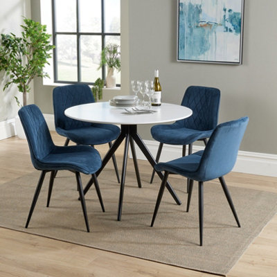 Core Products Aspen White 100cm Round Dining Table with 4 Blue Cord ...