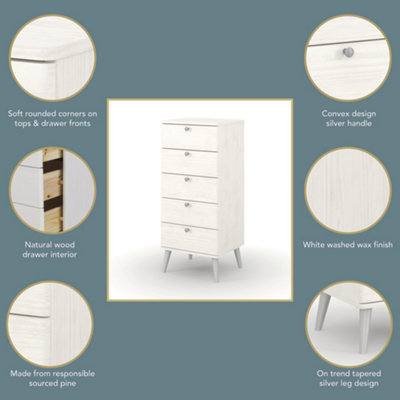 Core Products Augusta Curve 5 drawer narrow chest , White