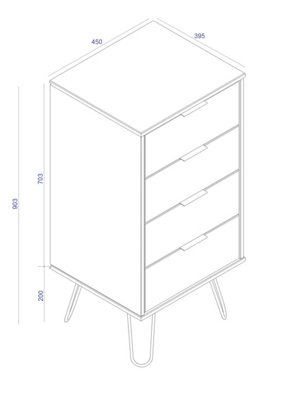Core Products Augusta Industrial 4 Drawer Narrow Pine chest of drawers