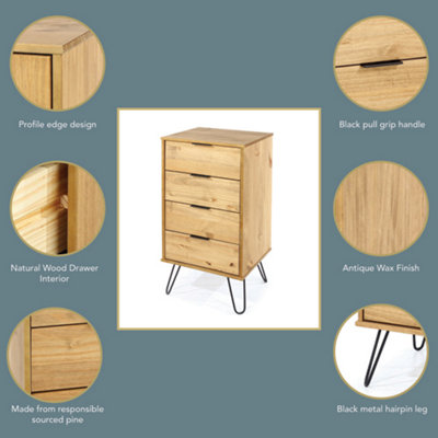 Core Products Augusta Industrial 4 Drawer Narrow Pine chest of drawers