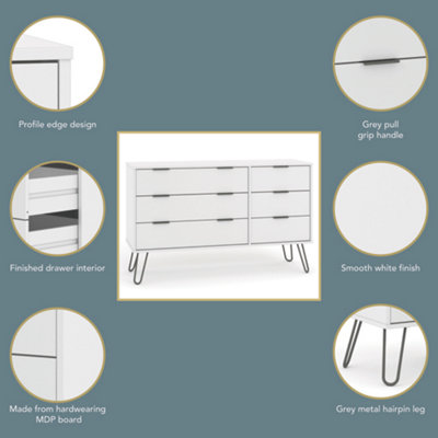Core Products Augusta White 3+3 wide drawer chest of drawers