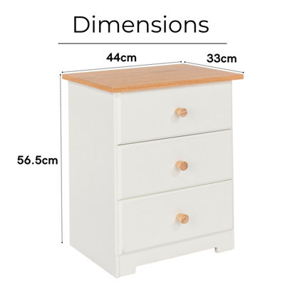 Core Products Colorado 3 Drawer Bedside Cabinet, H56.5cm x W44.0cm x D33.0cm