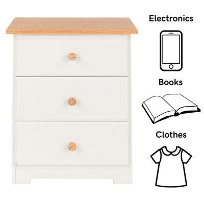 Core Products Colorado 3 Drawer Bedside Cabinet, H56.5cm x W44.0cm x D33.0cm