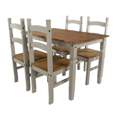 Core Products Corona Dining Table & 4 Chair SET, Grey waxed & Antique ...