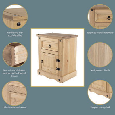 Core Products Premium Corona, 1 door, 1 drawer bedside cabinet antique wax finish