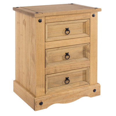 Core Products, Premium Corona, 3 drawer bedside cabinet, antique waxed pine