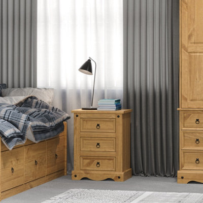 Core Products, Premium Corona, 3 drawer bedside cabinet, antique waxed pine