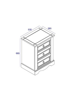 Core Products, Premium Corona, 3 drawer bedside cabinet, antique waxed pine
