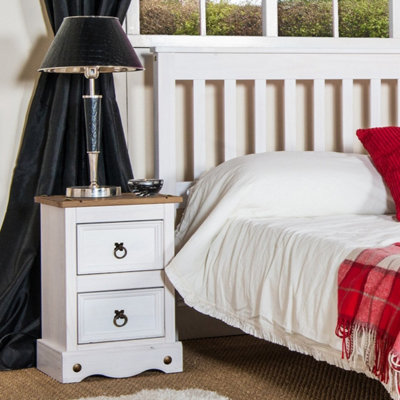 Core Products Premium Corona White, 2 drawer petite bedside cabinet, White & antique waxed pine