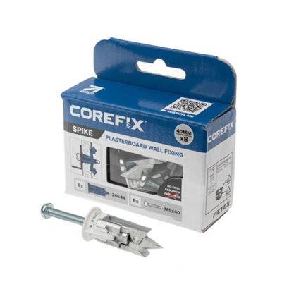 Corefix Spike Plasterboard Fixing. 8pk with M5x40mm screws