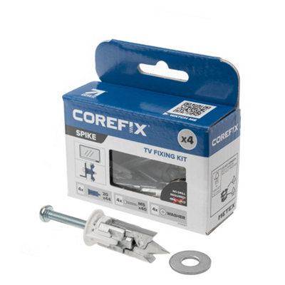 COREFIX SPIKE TV FIXING KIT. PLASTERBOARD. 4PK WITH M5X40MM SCREWS