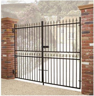 Corfe Premium Spear Top Tall Flat Top Double Gate - Steel - Fits Gap 2438 mm x 1778 mm High - Electro Galv./Black Powder Coated