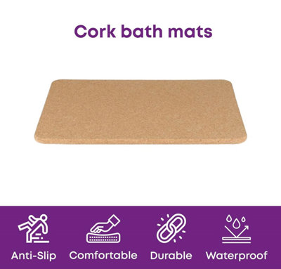 Cork Bath Mat Non-Slip 12mm Thickness -  Beige 46 x 62cm
