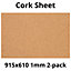 Cork Sheet - 1mm - 915x610mm -  Décor/DIY - 2pack