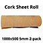 Cork Sheet Roll - 1000x500mm - 5mm - Décor/DIY - 2 pack