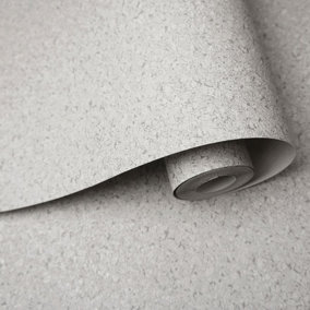 Cork Texture Wallpaper Embossed Plain Feature Wall Grey & Silver Holden Decor