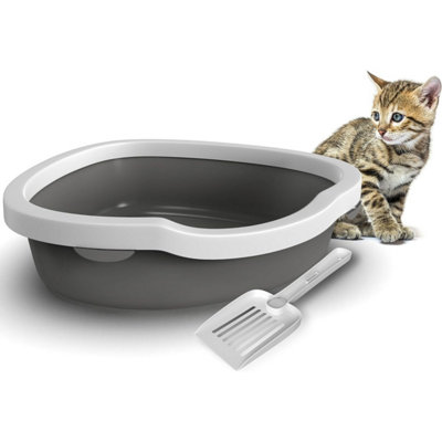 Corner Cat Litter Tray with Cleaning Scoop High Sided Rounded Corners ...