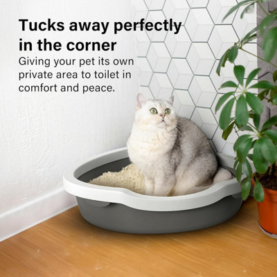 Corner Cat Litter Tray with Cleaning Scoop High Sided Rounded