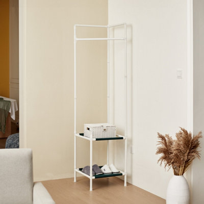 Corner Coat Rack Drying Rack Stand with Tier Shelves White - Main Image