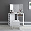 Corner Dressing Table Makeup Vanity Table 111cm length With 3 Mirrors 5 drawers and stool (White)