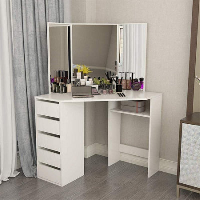 Grey corner dressing table deals with mirror