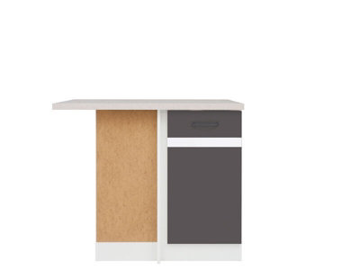 Corner Kitchen Base Cabinet Left 100cm 1000 Lower Cupboard Grey/White Junona