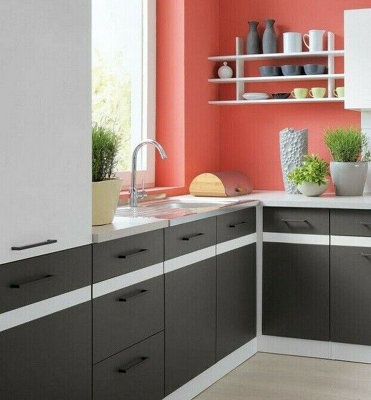 Corner Kitchen Base Cabinet Left 100cm 1000 Lower Cupboard Grey/White Junona