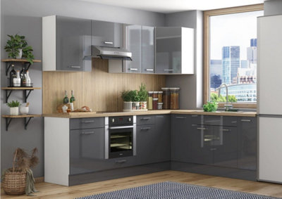 Corner Kitchen Cabinet 11 Left Right Cupboard Set Oven Unit Dark Grey Gloss Luxe