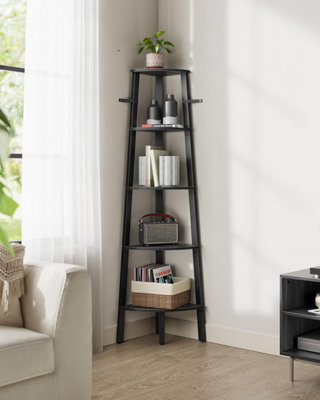 Corner Ladder Shelf for Living Room, 5-Tier Plant Holder and Storage Unit, Charcoal Grey and Matt Black