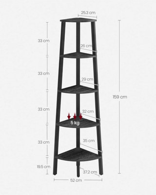 Corner Ladder Shelf for Living Room, 5-Tier Plant Holder and Storage Unit, Charcoal Grey and Matt Black