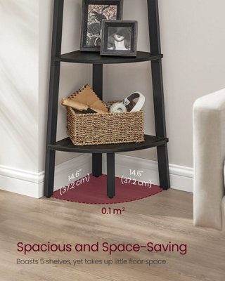 Corner Ladder Shelf for Living Room, 5-Tier Plant Holder and Storage Unit, Charcoal Grey and Matt Black