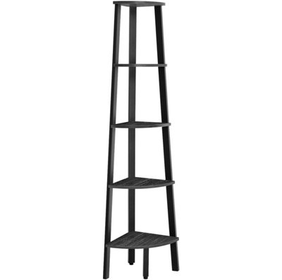 Corner Ladder Shelf for Living Room, 5-Tier Plant Holder and Storage Unit, Charcoal Grey and Matt Black