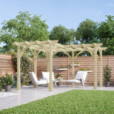 Corner Pergola - Wood - L360 x W360 cm - Light Green