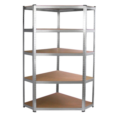 Corner Racking Garage Galvanised Shelving / 900mm x 300mm x 1800mm Racks Storage Unit / 5 Shelves MDF & Galvanised Steel