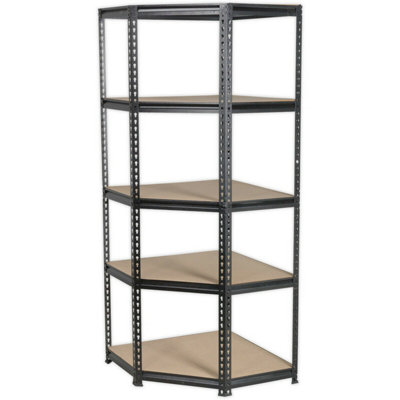 Corner Racking Unit with 5 MDF Shelves 150kg Per Shelf Steel Frame DIY at B&Q