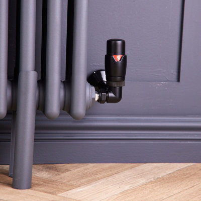 Corner Round Manual Radiator Valve Pack 15mm x 1/2 inch Satin Black Finish