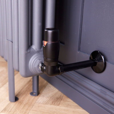 Corner Round Manual Radiator Valve Pack 15mm x 1/2 inch Satin Black Finish