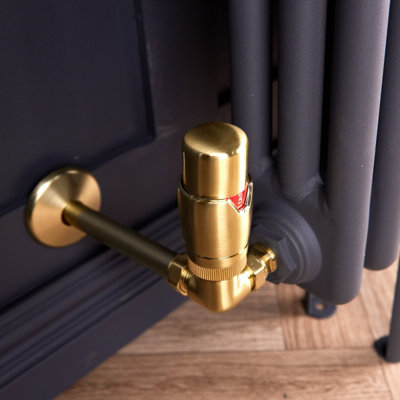 Corner Round Thermostatic Radiator Valve & Lockshield 15mm x 1/2 inch ...