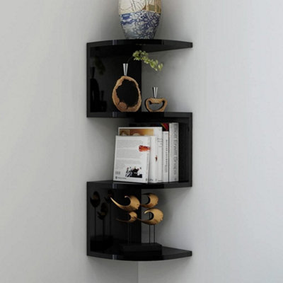 Corner Shelf, 3-tier Floating Wall Shelf With Zigzag Design, Bookshelf ...