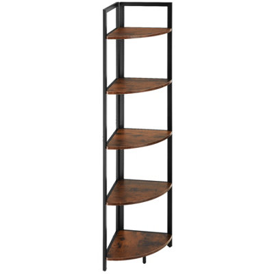 Corner Shelf Castlebar - 5 tier shelving unit - Industrial wood dark, rustic