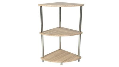 Corner Shelf Unit 3 Tier Oak Finish Corner Shelving Storage Shelves Small Bookshelf Free Standing Stainless Steel Legs