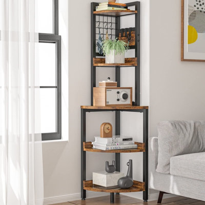 Corner Shelf with Hooks 5 Tier Multipurpose Storage Stand 40x40x151.5cm