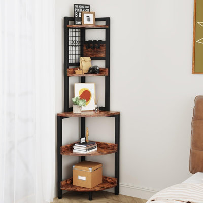Corner Shelf with Hooks - 5-Tier Multipurpose Storage Stand (40x40x151.5cm)