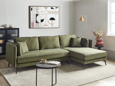 Corner Sofa 3 Seater ALTAN Fabric Green Left Hand