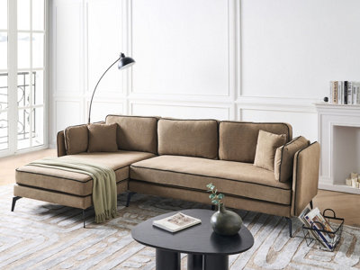Corner Sofa 3 Seater ALTAN Fabric Light Brown Right Hand